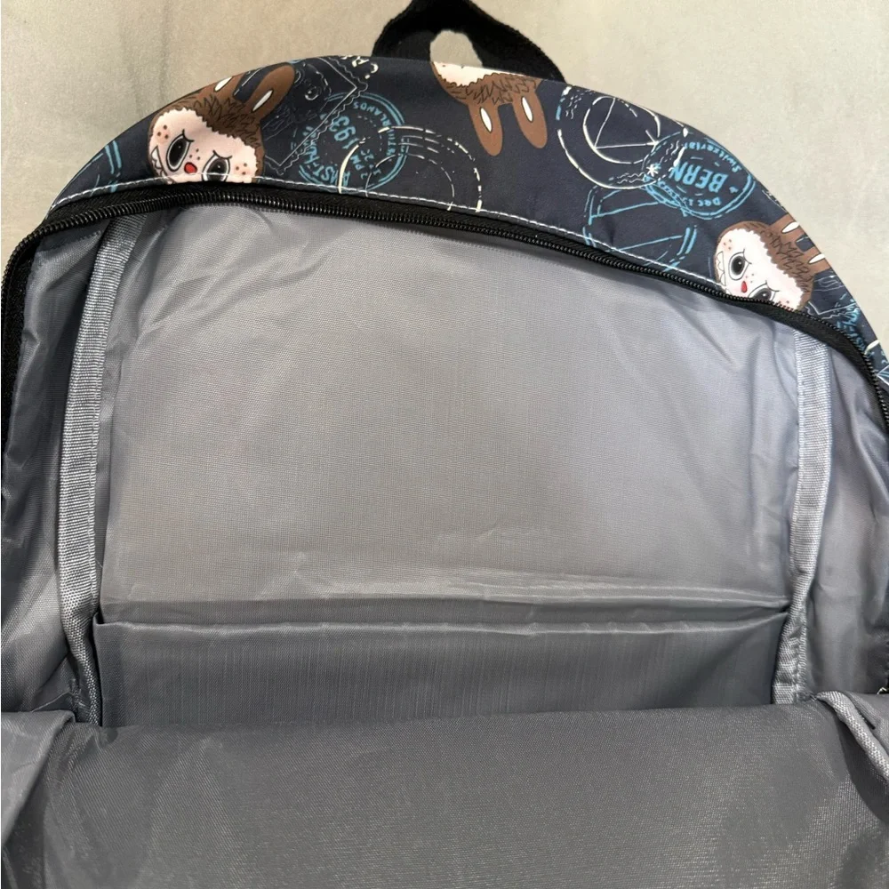 Labubu Black Backpack with adorable travel stamp design, Brand New With Tags - Picture 6 of 11